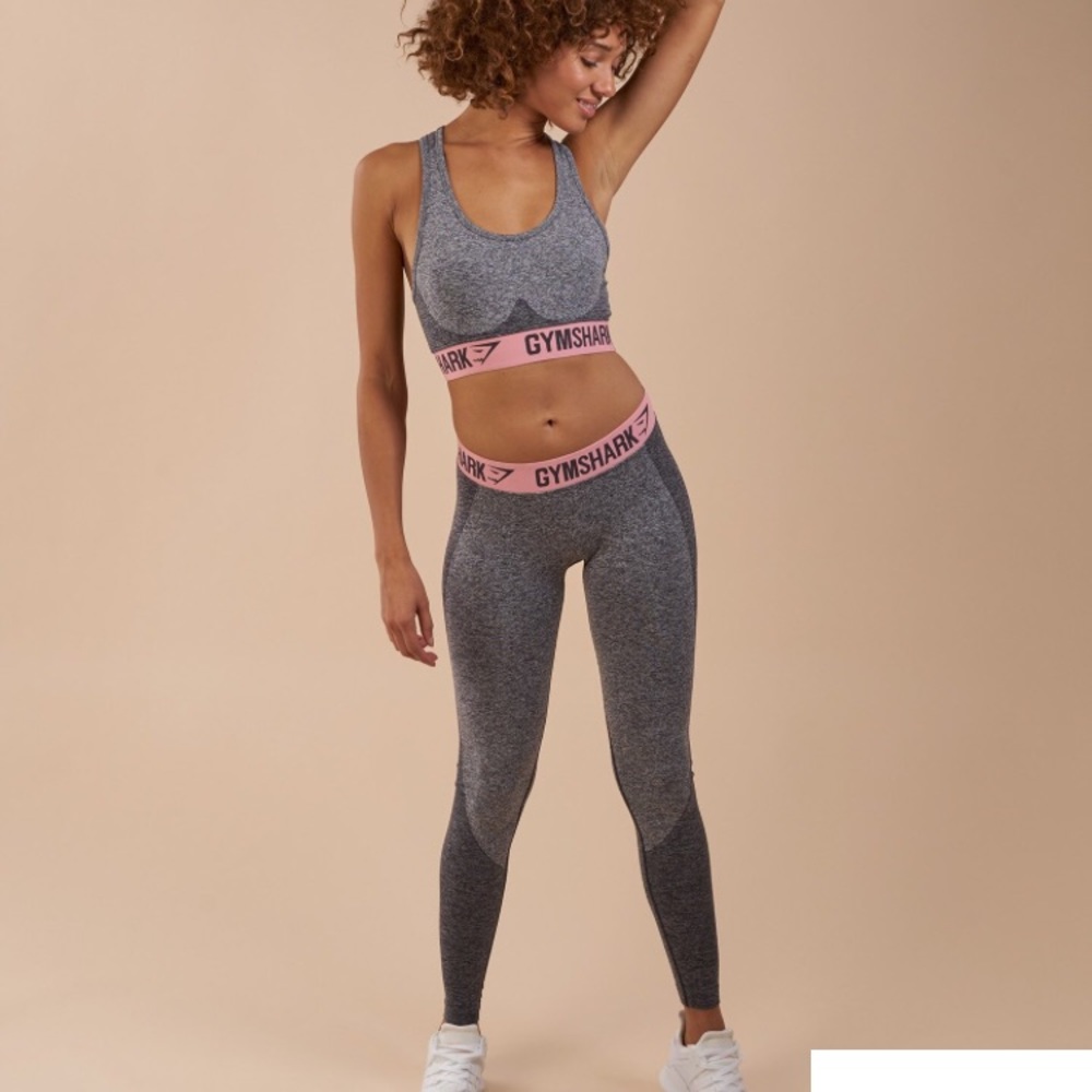 Gymshark Flex Leggings- CHARCOAL MARL/PEACH PINK